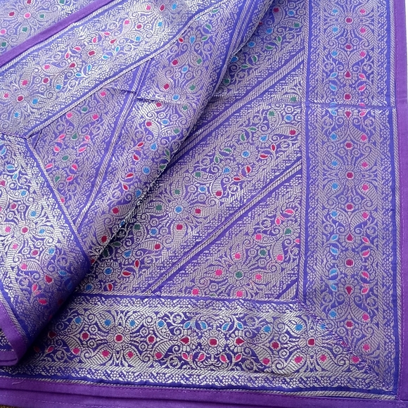 Unique Silk Iridescent Purple Patchwork Batik Bedspread/ Coverlet from India - Picture 8 of 14